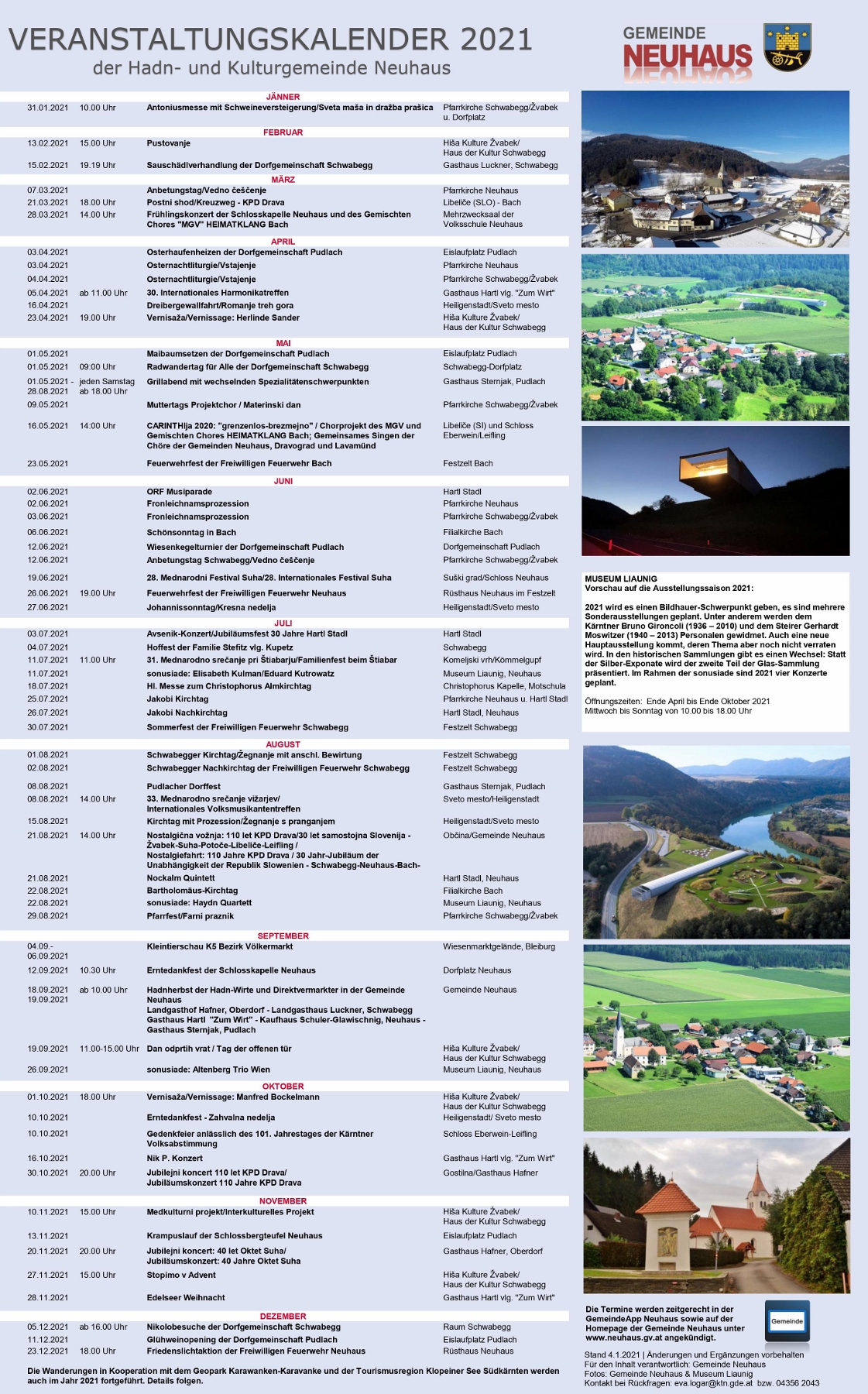 Veranstaltungskalender 2021 der Had’n- und Kulturgemeinde Neuhaus
