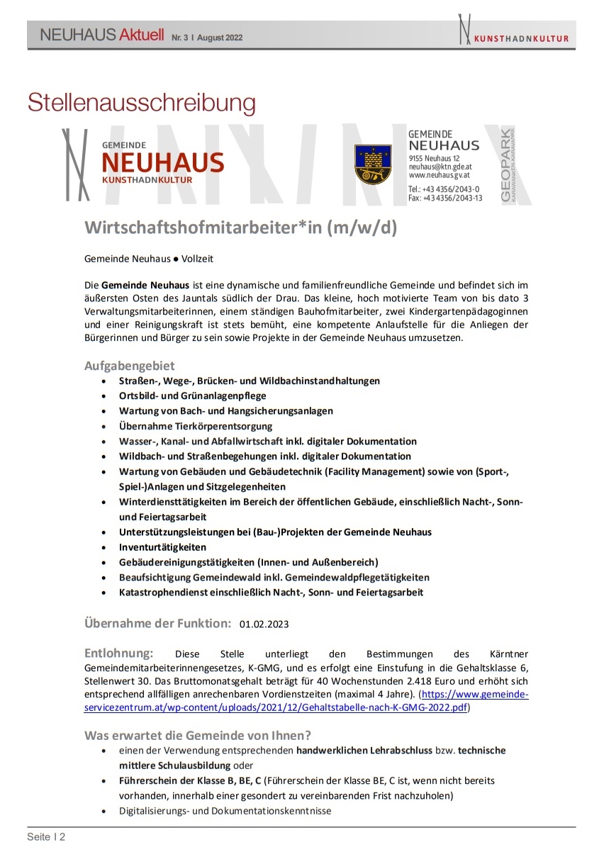 Stellenausschreibung Wirtschaftshofmitarbeiter*in (m/w/d) Gemeinde ...